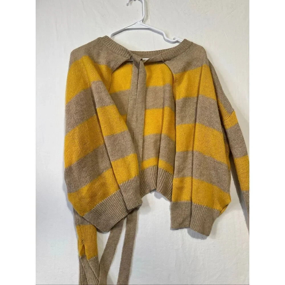 Marni Wool Cashmere Striped Sweater IT 38 Yellow Camel Back Tie Cropped Italy, S